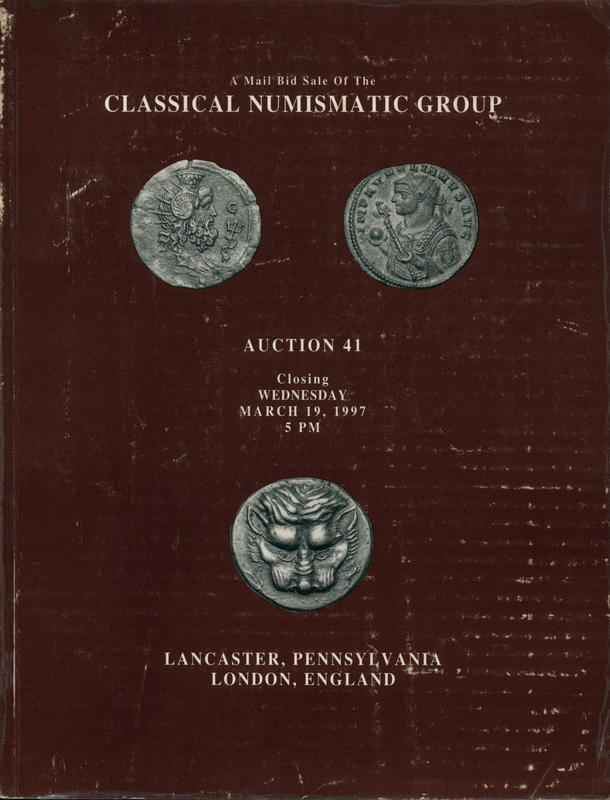 Auction 41 : a mail bid sale featuring a West Coast collection of ancient Egyptian coinage from Ptolemaic to Byzantine times with a special emphasis on the coinage of Roman Egypt ; plus two other important consignments of Roman Egyptian coinage ; a specia cover