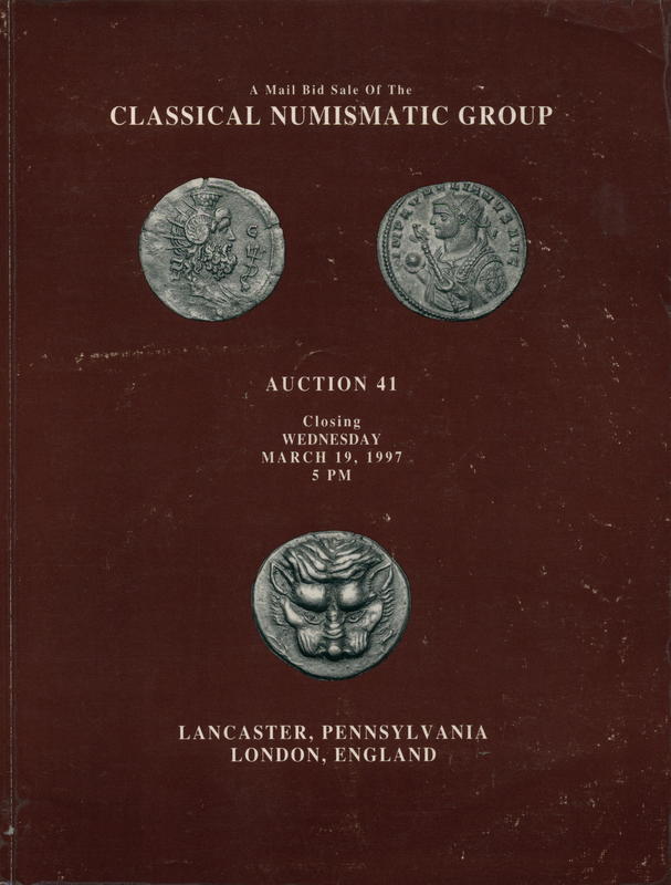 Auction 41 : a mail bid sale featuring a West Coast collection of ancient Egyptian coinage from Ptolemaic to Byzantine times with a special emphasis on the coinage of Roman Egypt ; plus two other important consignments of Roman Egyptian coinage ; a specia cover