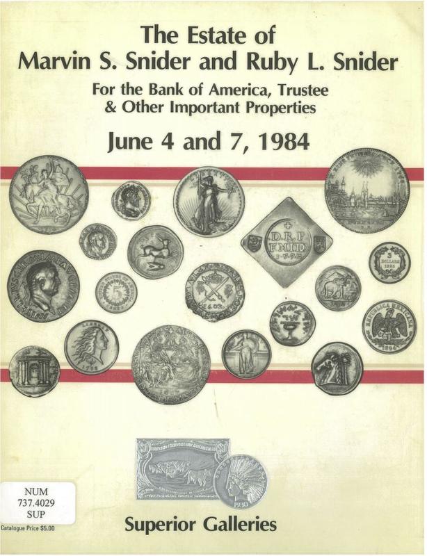 The Estate of Marvin S. Snider and Ruby L. Snider for the Bank of America, Trustee and other important properties : June 4 and 7, 1984 cover