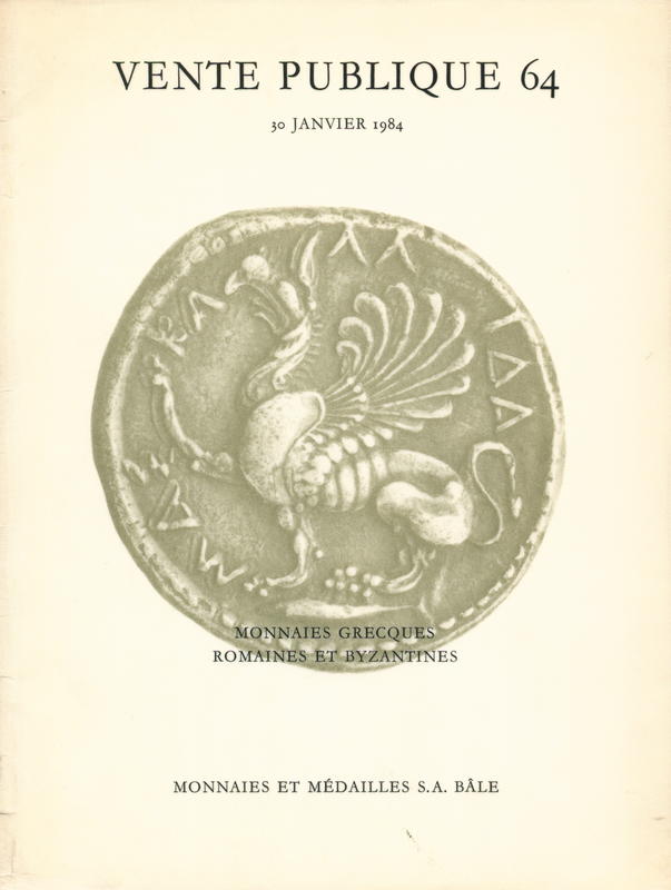 Vente publique 64 : monnaies Grecques, Romaines et Byzantines = public sale 64 : Greek, Roman and Byzantine currencies cover