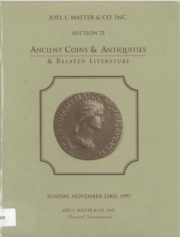 Malter Galleries Inc. presents auction 72 : ancient coins and antiquities and related literature cover