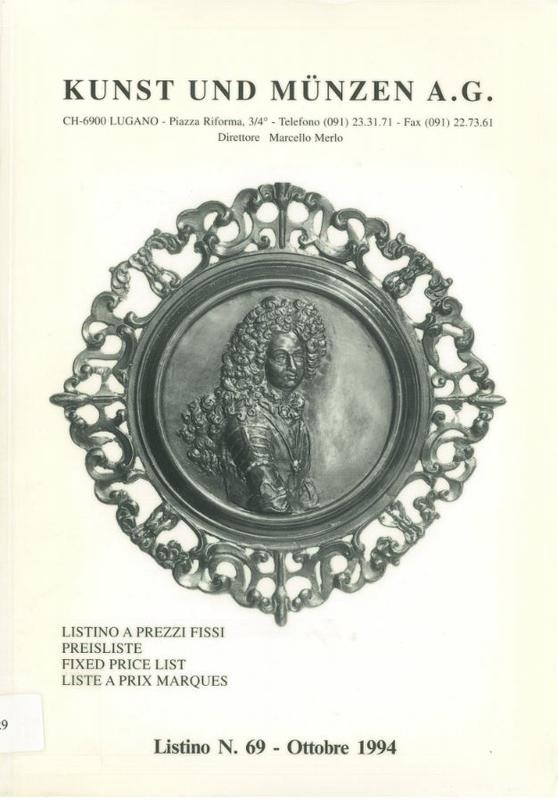 Kunst und Munzen fixed price list number 69, October 1994 / Kunst und Munzen A.G. cover