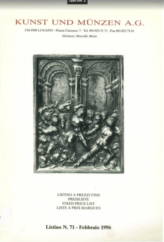 Kunst und Munzen fixed price list number 71, February 1996 / Kunst und Munzen A.G. cover