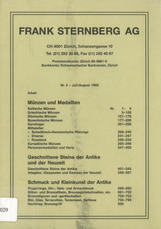 Munzen und medaillen, Geschnittene steine der antike und der neuzeit, schmuck und kleinkunst der antike : no. 4 / Frank Sternberg AG cover