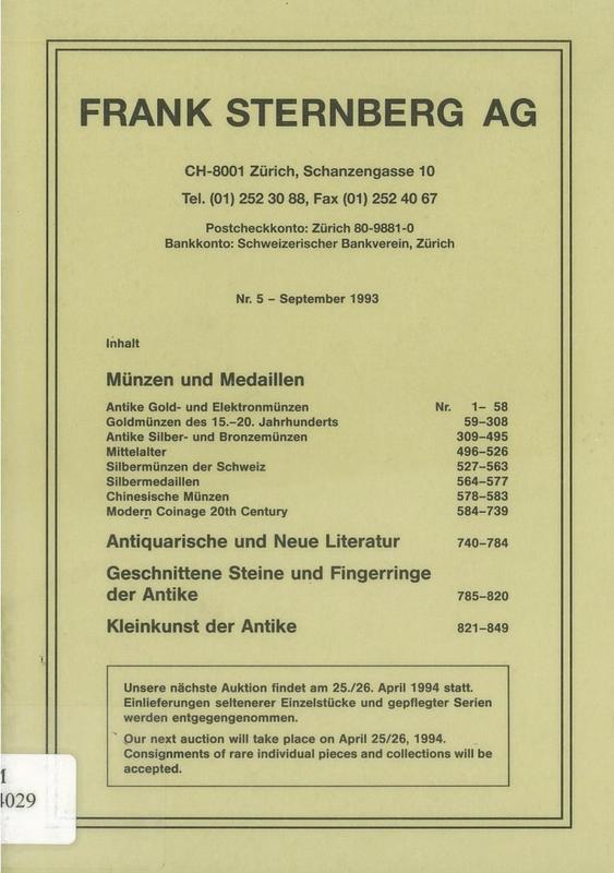 Munzen und medaillen, antiquarische und neue literatur, geschnittene steine und fingerringe der antike, kleinkunst der antike / Frank Sternberg AG cover