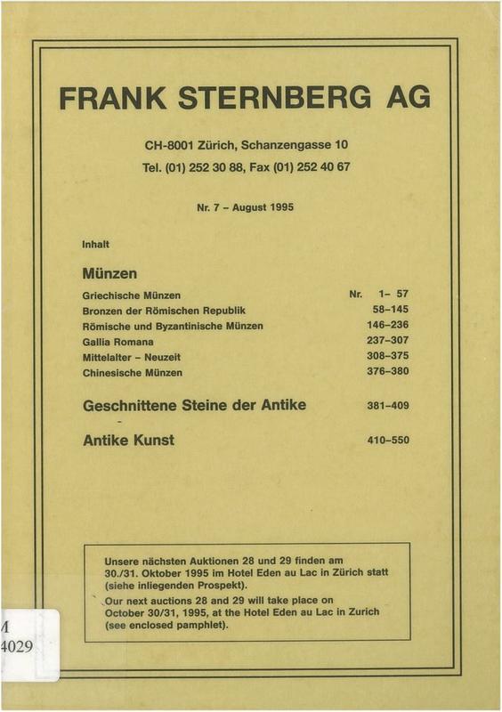 Munzen, geschnittene steine der antike, antike kunst : number 7, August 1995 / Frank Sternberg AG cover
