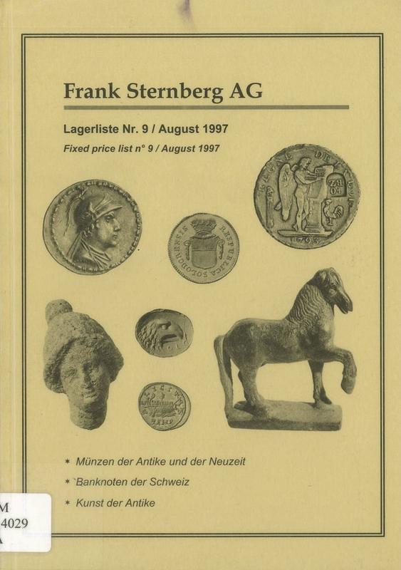 Lagerliste nr. 9, August 1997 = fixed price list no. 9, August 1997 / Frank Sternberg AG cover