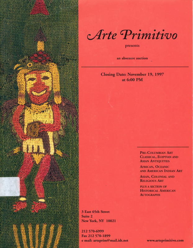 Arte Primitivo : Howard S. Rose Gallery Inc. presents an absentee auction : closing date November 19, 1997 at 6:00 pm cover