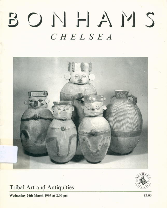 Tribal art and antiquities : which will be sold at auction by Bonhams Chelsea on Wednesday 24th March 1993 at 2.00 pm cover