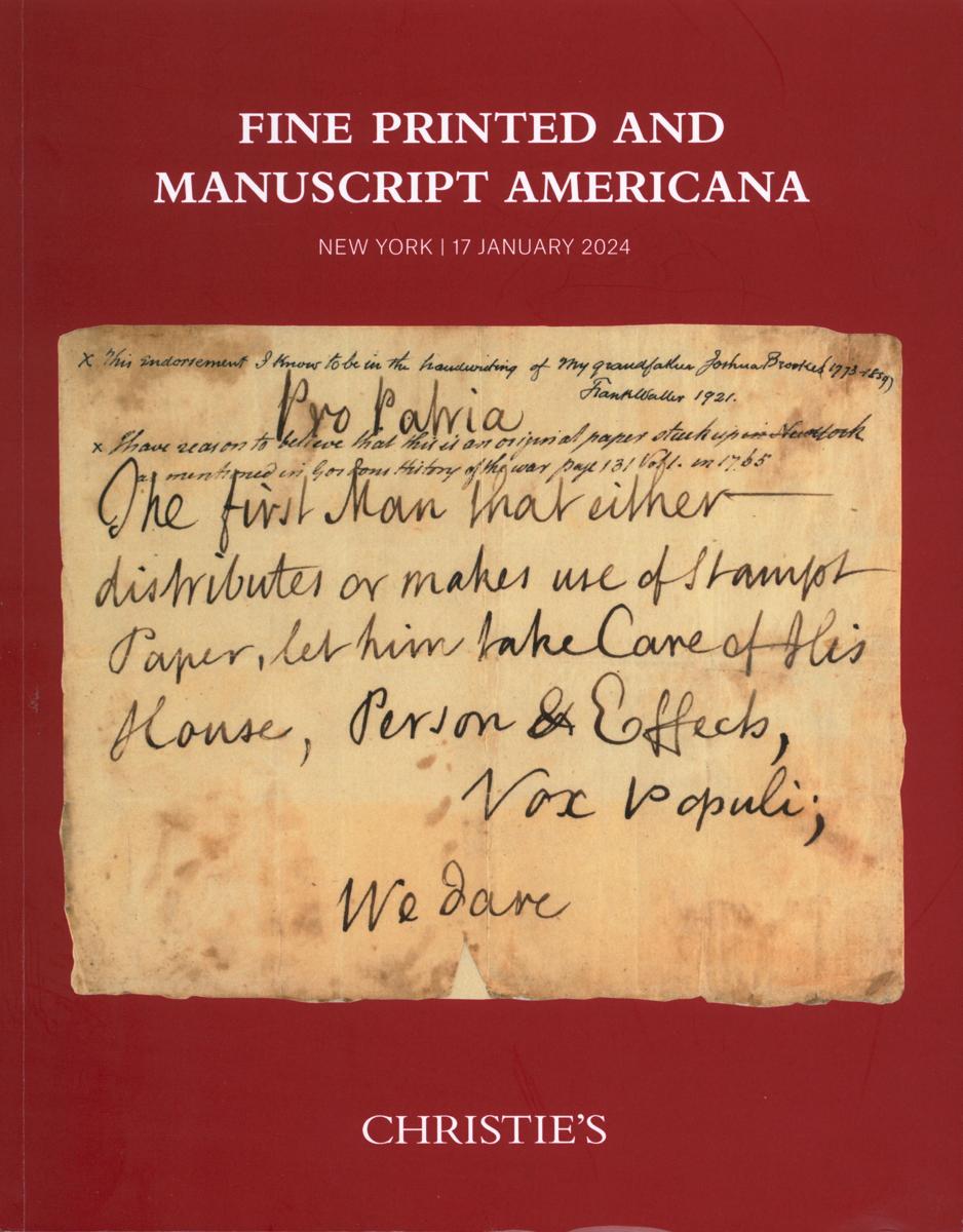 Fine printed and manuscript Americana, 17 January 2024 / Sotheby's cover