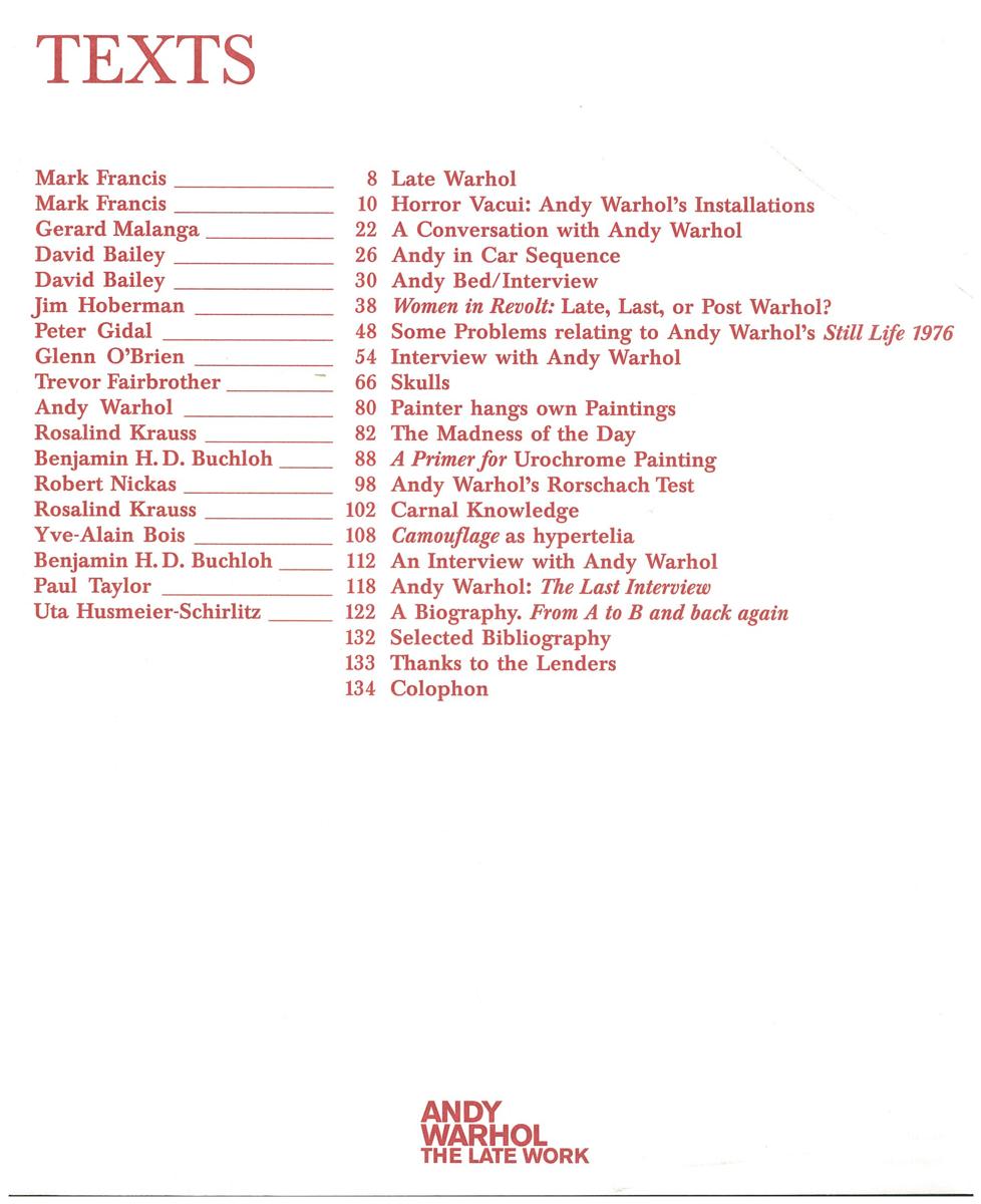 Andy Warhol : the late work : texts cover