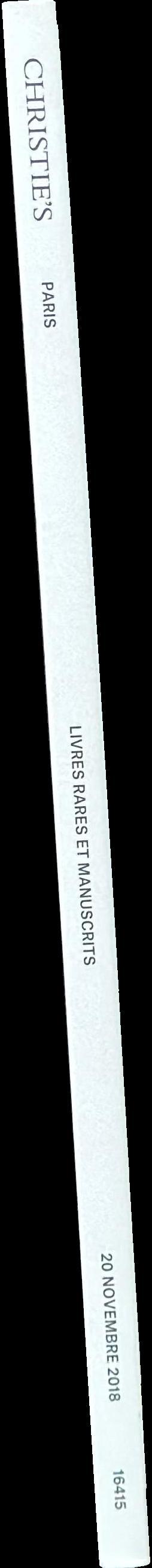 Livres rares et manuscrits : vente aux encheres, Mardi 20 Novembre 2018 / Christie's spine