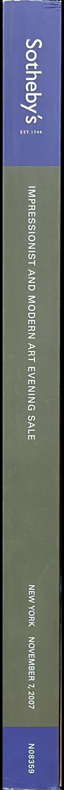 Impressionist and modern art evening sale : New York, Wednesday, November 7, 2007 / Sotheby's spine