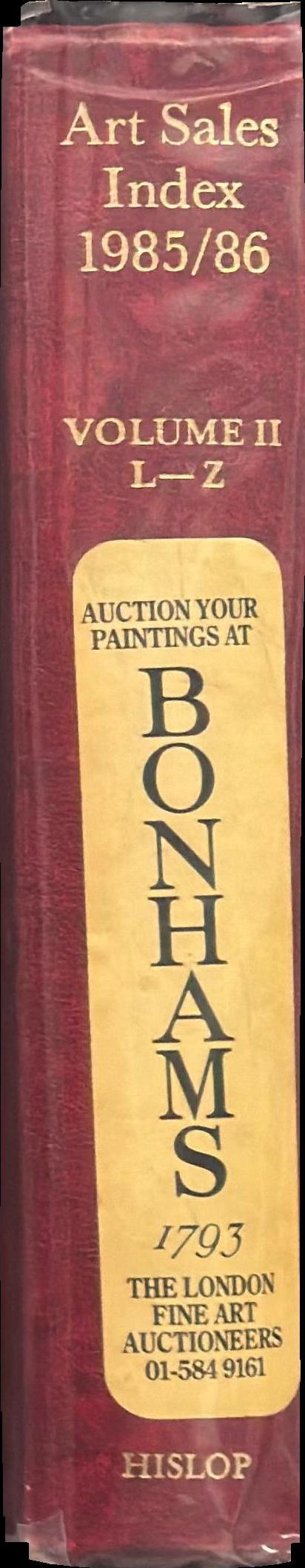 The art sales index 1985/86 : volume II : oil paintings, watercolours and drawings : artists L-Z : sculptures, bronzes and three dimensional works of art : artists A-Z spine