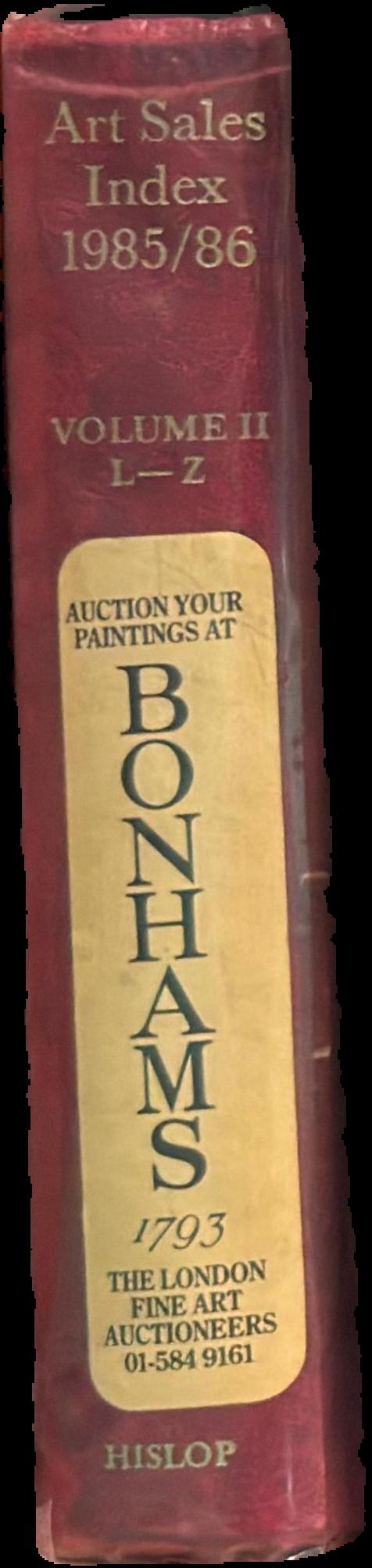 The art sales index 1985/86 : volume II : oil paintings, watercolours and drawings : artists L-Z : sculptures, bronzes and three dimensional works of art : artists A-Z spine