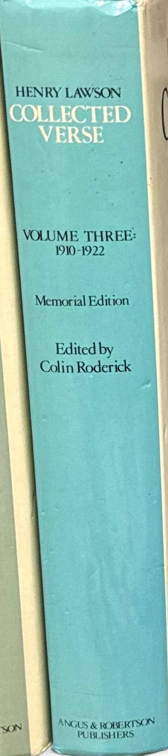 Henry Lawson : collected verse : volume three : 1910–1922 / edited with introduction and notes by Colin Roderick spine